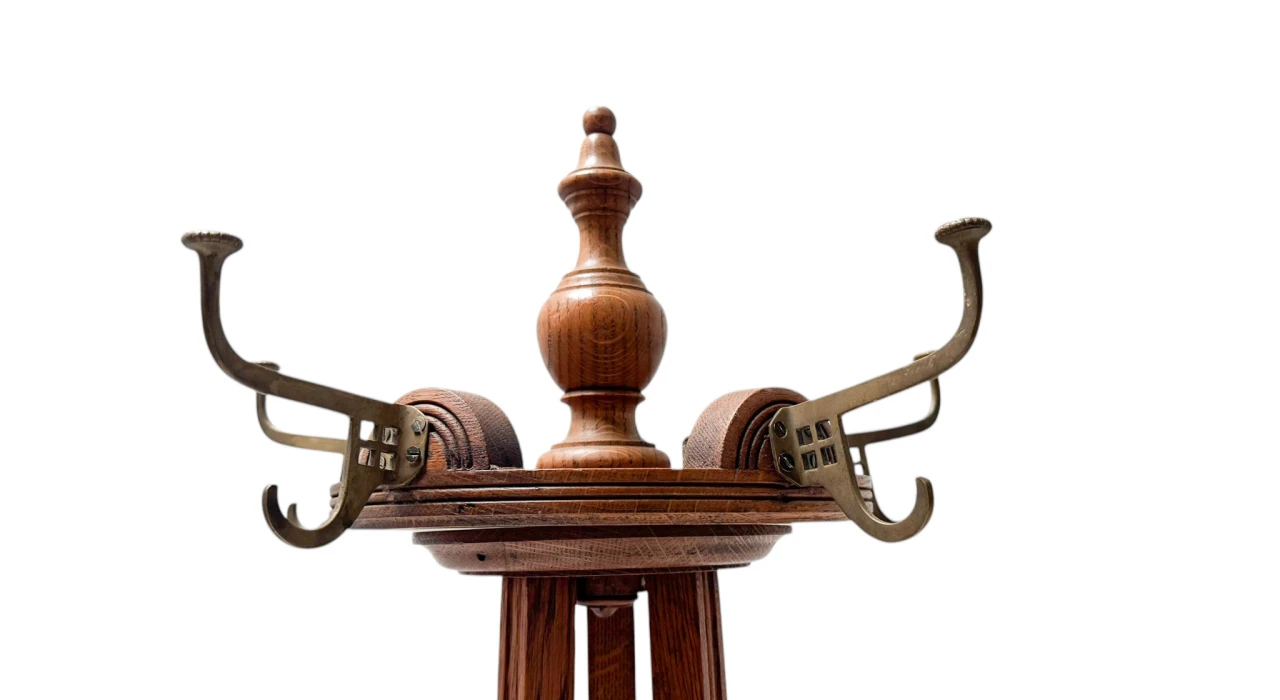 Arts & Crafts Coat Stand or Porte Manteau with Rotating Top, 1900s